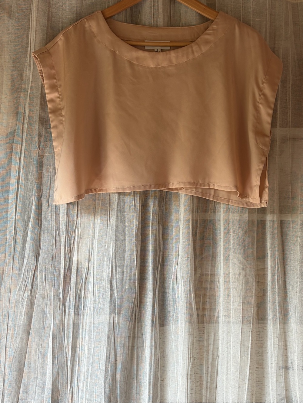 Mabel | Women's Cropped Boxy Top in Peach/Pink/Champagne satin